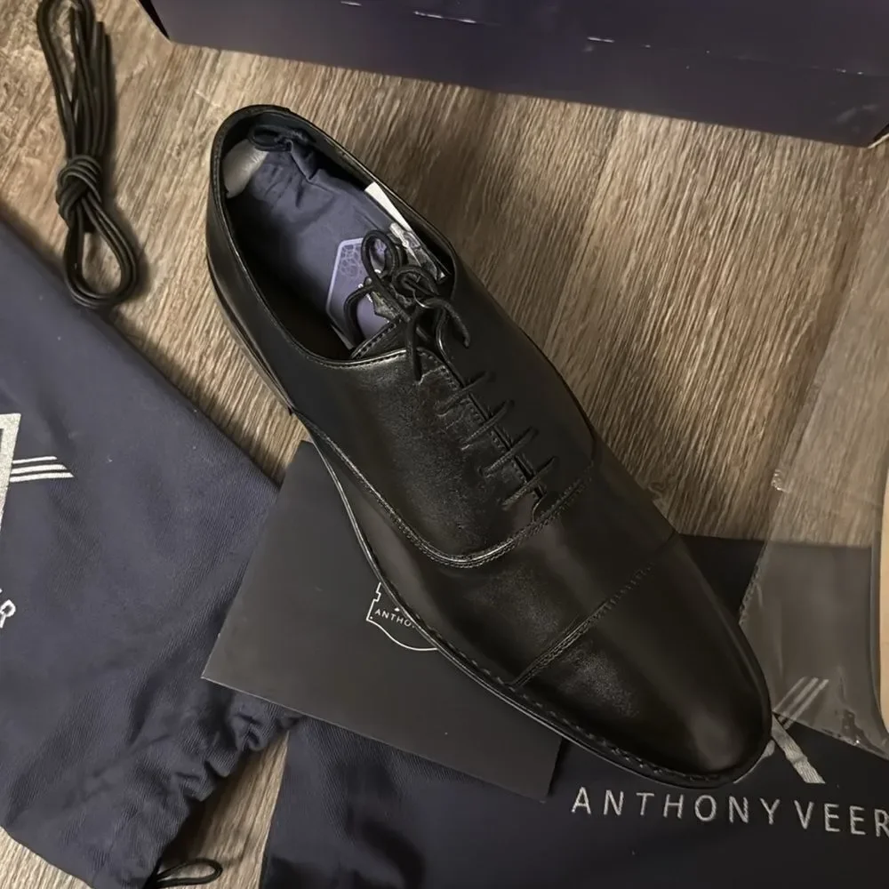 Anthony Veer Clinton Cap Toe Oxford Dress Shoes for Men Rubber Sole Size 12